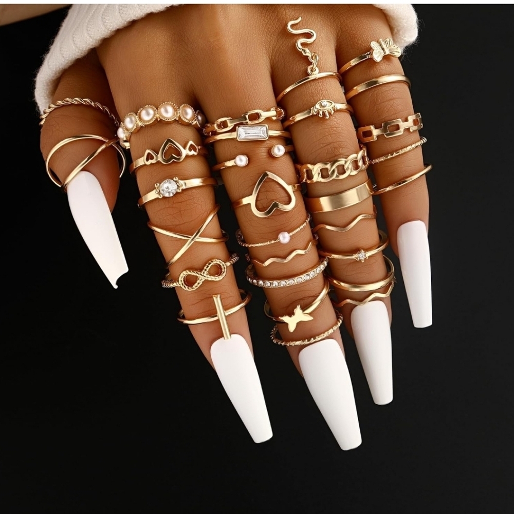 Gold Multi-Stack Midi & Knuckle Ring Set - Women's Jewelry 30 Pc